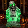 Halloween Animatronic Tombstone with Skull & Pillars - Green Light & Creepy Sound Effects - RIP Cemetery Prop - Variation: Tombstone Green