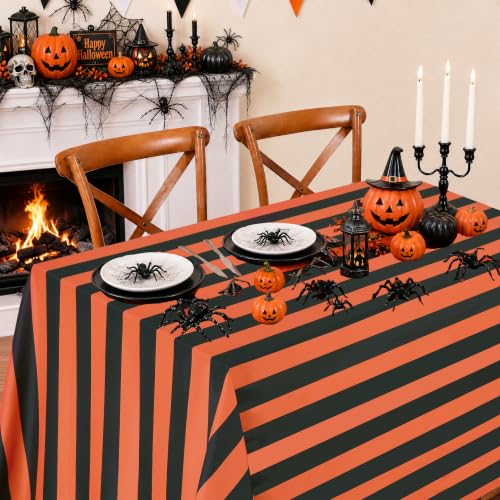 2 Pack Black and Orange Striped Waterproof Tablecloth 57x84 Inch - Rectangular