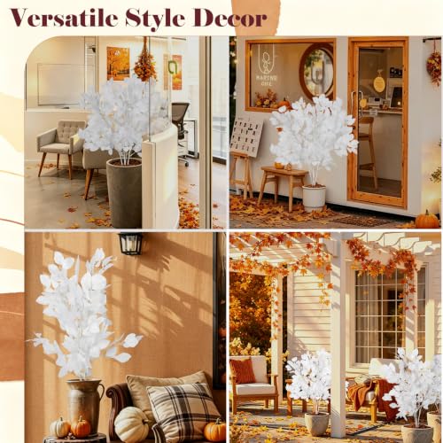 Artificial Fall Leaves Stems 4Pcs White Beech Branches for Decor