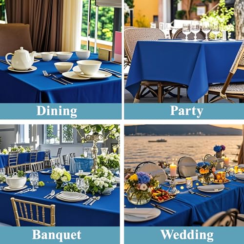 Royal Blue Rectangle Tablecloth 2 Pack - 90x132 Inch for 6ft Tables, Polyester