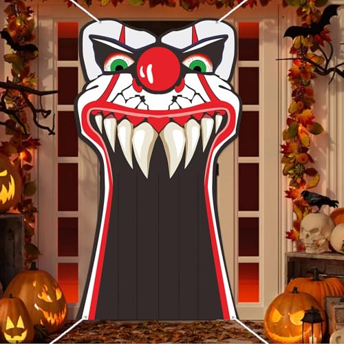 Halloween Clown Vampire Banner Backdrop for Spooky Party Decorations - 70x39 Inches