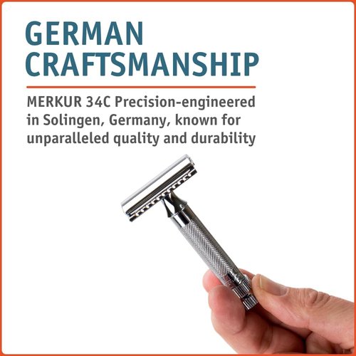 Merkur Mk34C Double Edge Razor - Heavy Duty Short Handle for a Smooth Shave