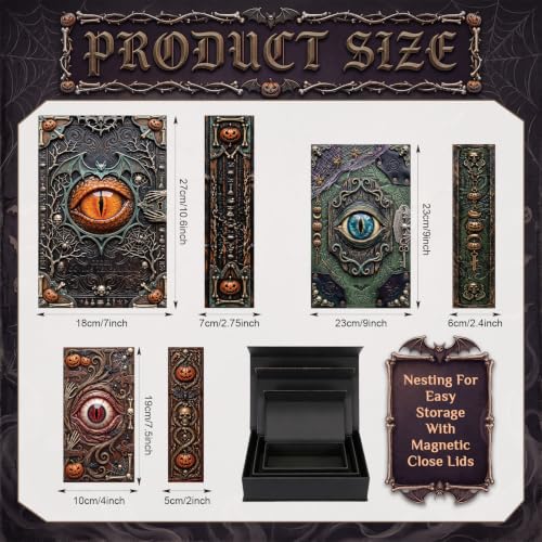 Halloween Eye Spell Book Boxes Set of 3 - Gothic Nesting Storage Decor