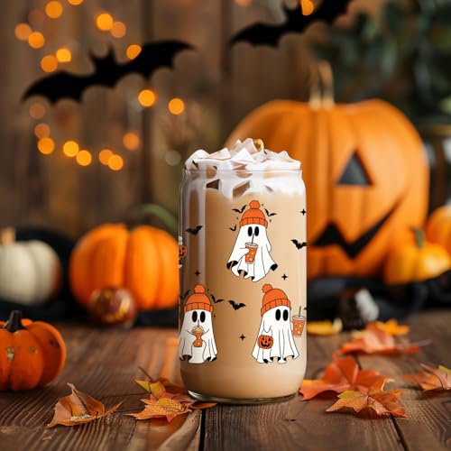 16 oz Ghost Cup with Lid & Stainless Steel Straw - Halloween Drinkware Gift