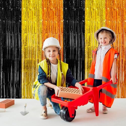 Construction Foil Fringe Curtain Party Decorations, 6 PCS - Birthday & Event Backdrop