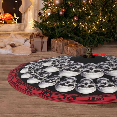 Halloween Skull Christmas Tree Skirt - Medium 36 Inch Farmhouse Holiday Decor