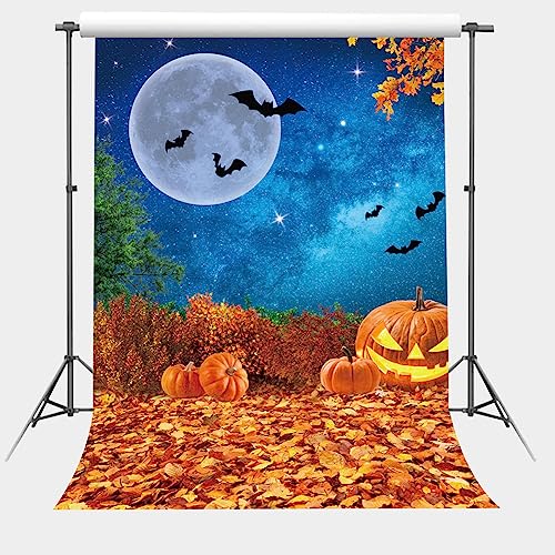 Halloween Photography Backdrop 8x10FT Moonlight Pumpkin Fallen Leaves for Kids and Baby Portraits - Folded, Vinyl