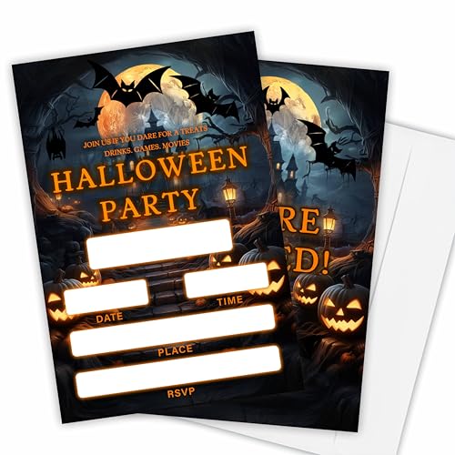 Halloween Party Invitations - Retro Castle Design, 25 Fill-In Cards & Envelopes