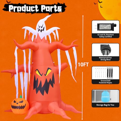 10 FT Halloween Inflatable Dead Tree with Ghost and Pumpkin Outdoor Decor