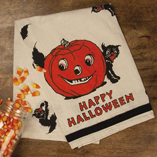 Halloween Dish Towel 28x28 Inch - Retro Jack-o'-Lantern & Black Cat Design