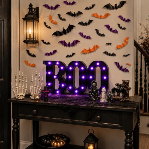 Halloween Decorations Set with LED Boo Lights, 3D Bats & Skeleton Hands - Indoor Festive Display