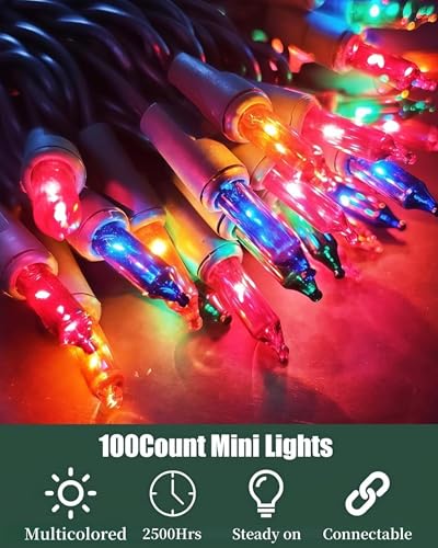 Multicolor Christmas Lights 100 Count Connectable Incandescent String 21 Feet UL Certified