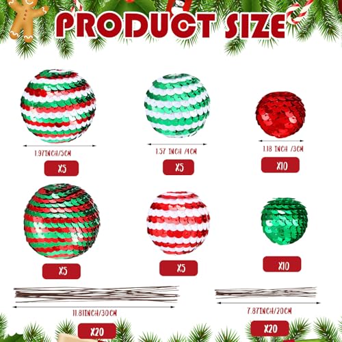 Christmas Sequin Ball Picks Set - Red Green White 40 Pcs Holiday Decor