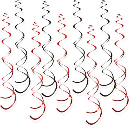 32 PCS Red Black Hanging Swirl Decorations - Sparkling Ceiling Streamers for Party