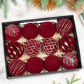 Velvet Christmas Tree Ornaments Bulk Set - Burgundy Flocked Balls, 12 Pieces