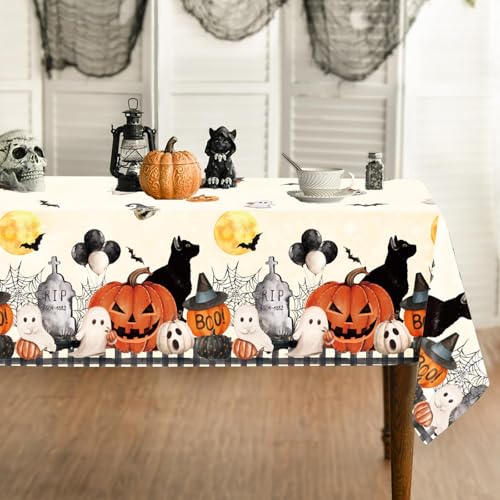 Halloween Tablecloth 60 x 84 Inch Pumpkin Ghost Black Cat Festive Table Cover