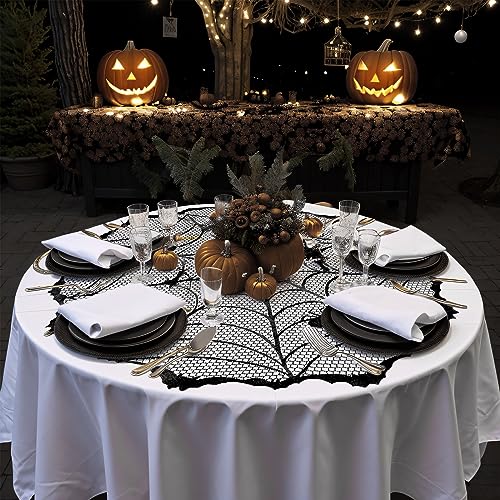 Halloween Lace Spiderweb Tablecloth 40 Inch Black Round Table Decor