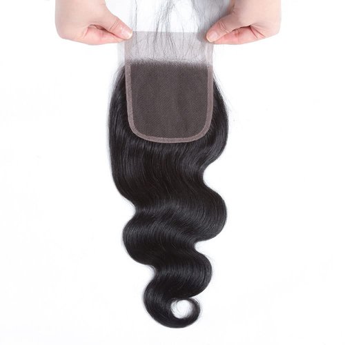 4x4 Lace Closure Body Wave Human Hair Transparent Lace Closure Human Hair 100% Unprocessed Brazilian Virgin 150% Density Body Wave Natural Black 20Inch