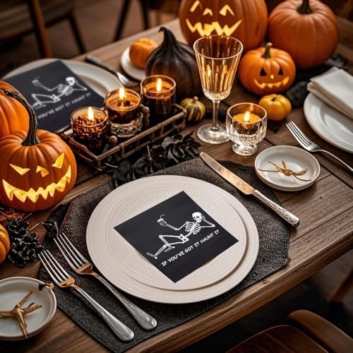 Halloween Skeleton Cocktail Napkins - 50 Pack 3-Ply Disposable Party Tableware