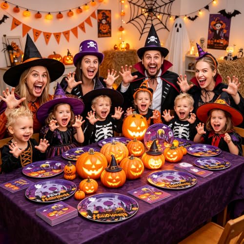 180pcs Halloween Paper Plate and Napkin Party Supplies - Serves 60