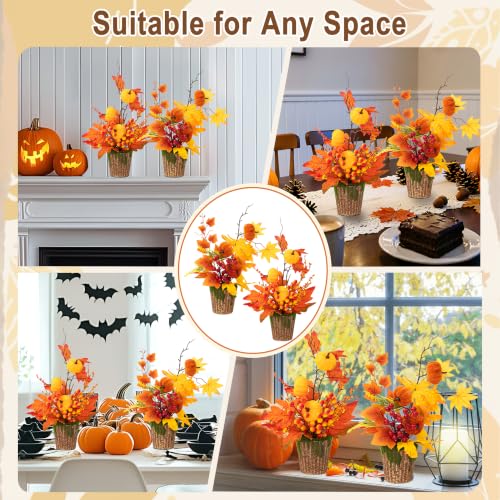 Artificial Pumpkin and Maple Leaf Fall Centerpieces Set - Orange and Red, 2 Pieces