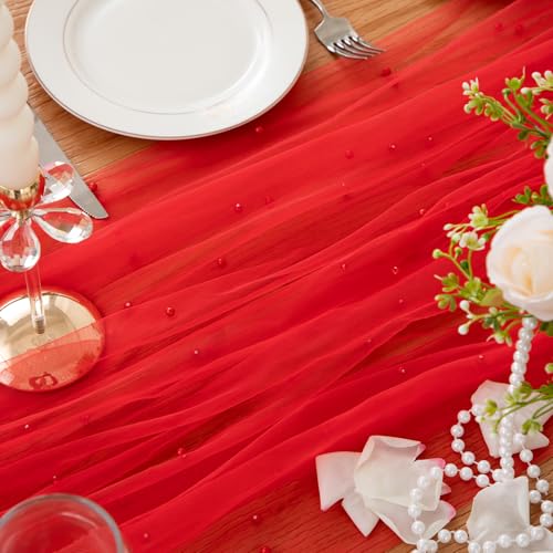 Red Pearl Table Runner 29.5 x 120 Inch - 1 PC Elegant Wedding Decor