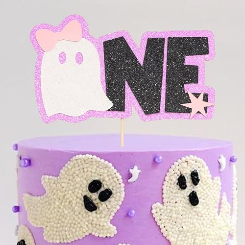 Halloween Ghost First Birthday Cake Topper - Halloween Theme Decor with Glitter