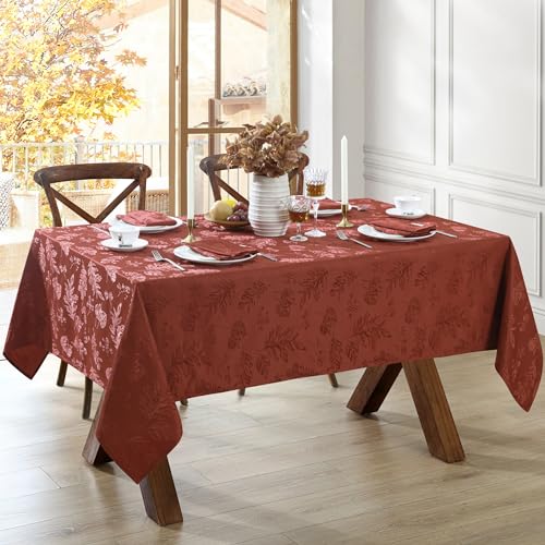 Spice 102x60-Inch Elegant Woven Leaves Jacquard Damask Tablecloth