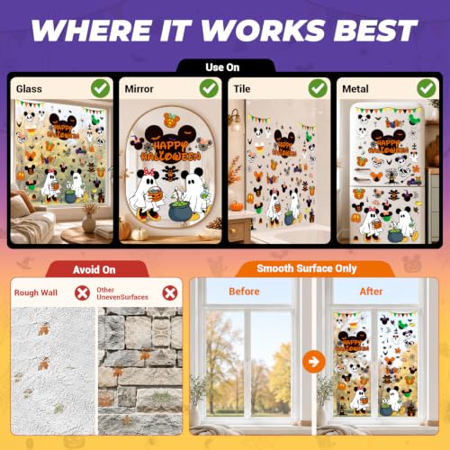 Halloween Window Clings - 8 Sheets Cute Pumpkin Spider Spooky Design - Halloween Party Decorations - Variation: Spooky