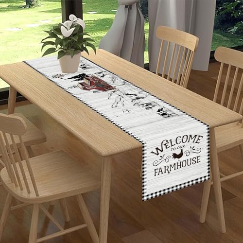 Farmhouse Rooster Table Runner - Rustic Farm Animals Cotton Decor 13x108 Inches - Variation of THIS Listing