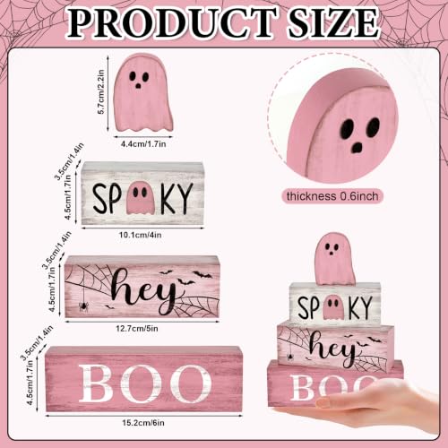Pink Halloween Wooden Table Decorations Set - Double Sided Ghost & Spooky Signs, Farmhouse Style - Variation of THIS listing