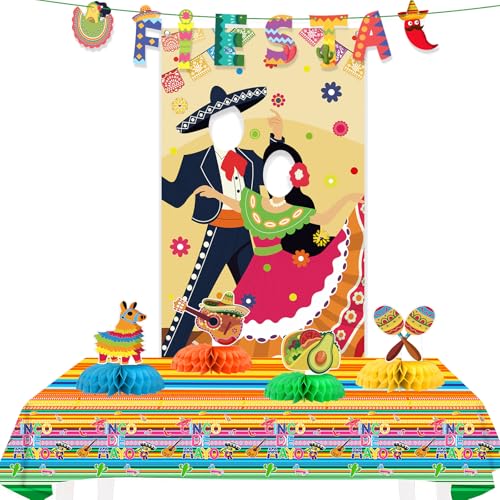Cinco De Mayo Backdrop & Party Decorations Set - 6x3 ft Banner, Tablecloth, Props