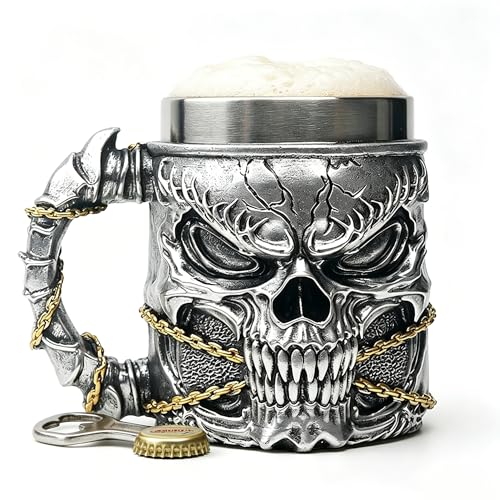 Silvery Skull Mug - 15.8oz Stainless Steel Drinkware with Resin Outer