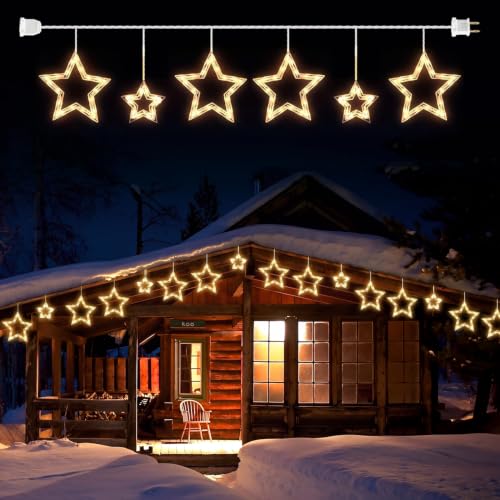 8.5 Ft Christmas Star Window Lights - Connectable Icicle String Lights with 6 Drops - Warm White Indoor Outdoor Decorations - Variation of 1 PC - 6 Drops - Star