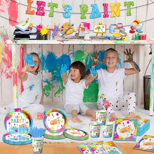 Art Paint Party Supplies Set 142 Pcs Art Theme Tableware & Decorations - Variation of Art Paint