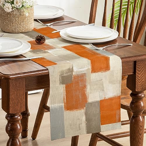 Orange Grey Table Runner 36 Inch Long for Home Decor - 13x72 Variation