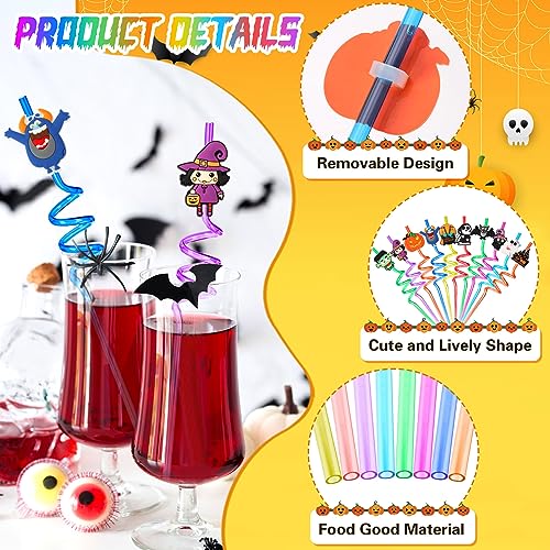 Halloween Reusable Plastic Straws - 20 Pcs with Classic Halloween Designs - Halloween Style