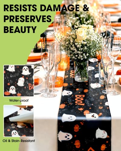 Halloween Black Plastic Table Runner 14x108 Inches - 4 Pack, Water-Resistant & Disposable