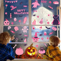 Pink Halloween Window Stickers - 9 Sheets Cute Pumpkin Ghost Bat Web Decorations