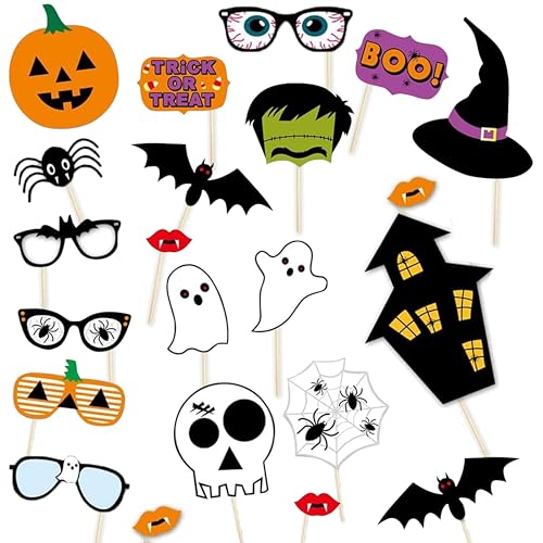 22PCS Halloween Photo Booth Props Set Spooky & Fun Party Decorations