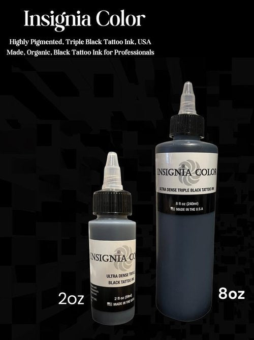 Insignia Color Ultra Dense Triple Black Tattoo Ink, Highly Pigmented Ink, USA Made, Organic, Concentrated Ink for Professional Artists, Best Plastic Practice Skin or Fake Skin Tattoo Ink (8OZ Black)