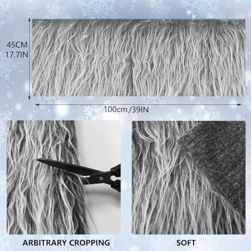 Faux Fur Fabric Christmas Winter Squares - Black & Gray Shaggy Patch