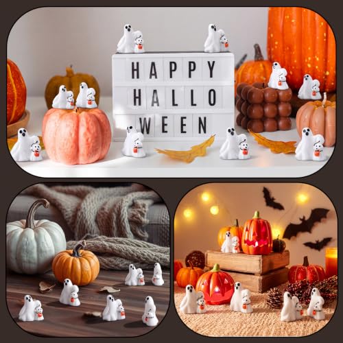 Mini Ghost Dog Figurines - Halloween Resin Decorations, 50 Pcs, Puppy Pumpkin Ghost - Dog Variation