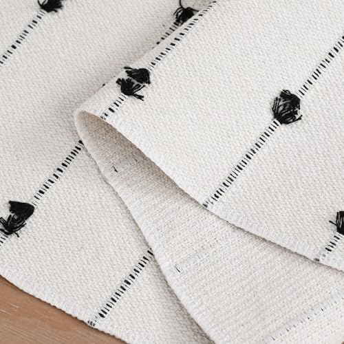 Black Boho Rustic Cotton Woven Table Runner 12x36 Inch for Dining & Holiday Decor