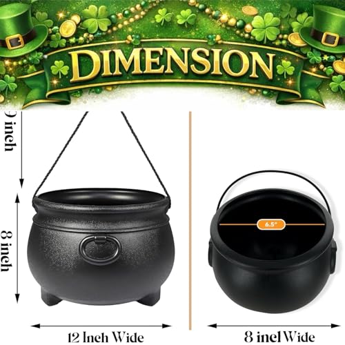 Halloween & St. Patrick’s Cauldron Set - Reusable Plastic Trick-or-Treat Buckets, 12 & 8 Inches