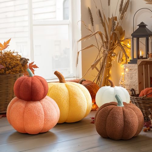 Fall Pumpkin Pillow Set - Brown, White & Green 3-Piece Halloween & Thanksgiving Decor