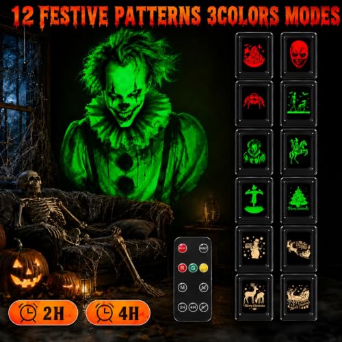 12-in-1 Halloween Projector Lights - Outdoor Dynamic 3D Motion Decor - Clown Variation
