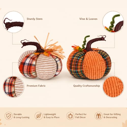 Fall Pumpkin Decor Set of 2 - Harvest Thanksgiving Farmhouse Autumn Decorations