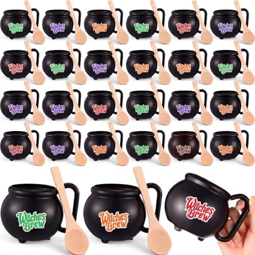 Halloween Cauldron Mugs with Spoons - Multicolor, Single-Sided Print, 48 Pack