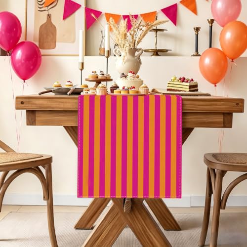 Heyfary Orange and Pink Cabana Table Runner 13x72 Inches Sunset Party Decor